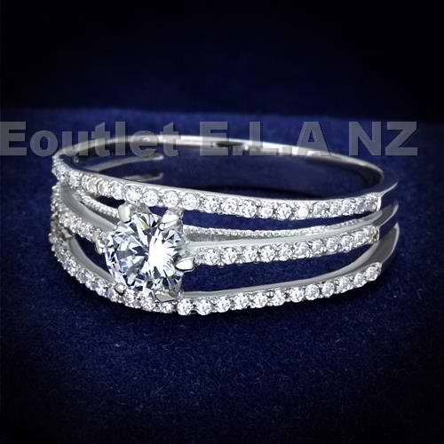 0.80CT SOLITAIRE 3-ROW CZ SOLID SILVER RING-size5/7/8